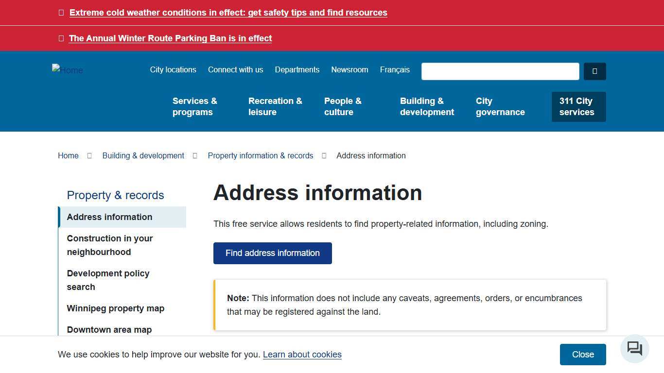Address information | City of Winnipeg